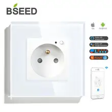BSEED Франция розетка настенного типа Wifi управление стекло кристалл Панель розетка умная Франция розетка с белым черным золотым кристаллом стекло
