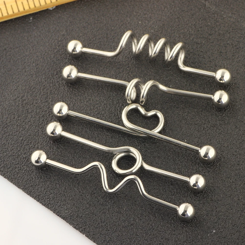 JUNLOWPY 14G Stainless Steel Industrial Barbell Screw Ear Cartilage Helix Conch Earring Piercing Body Jewelry 100pcs 5 Styles