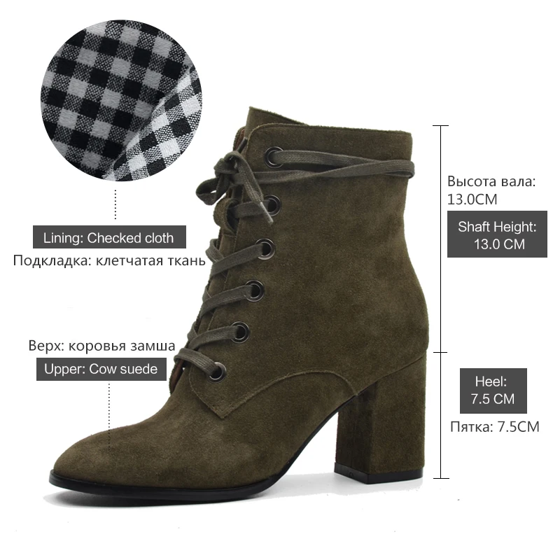 Donna-в новом Мода г. осень-зима замшевые кожаные ботинки Высокие каблуки обувь на молнии квадратный носок Брендовая женская обувь