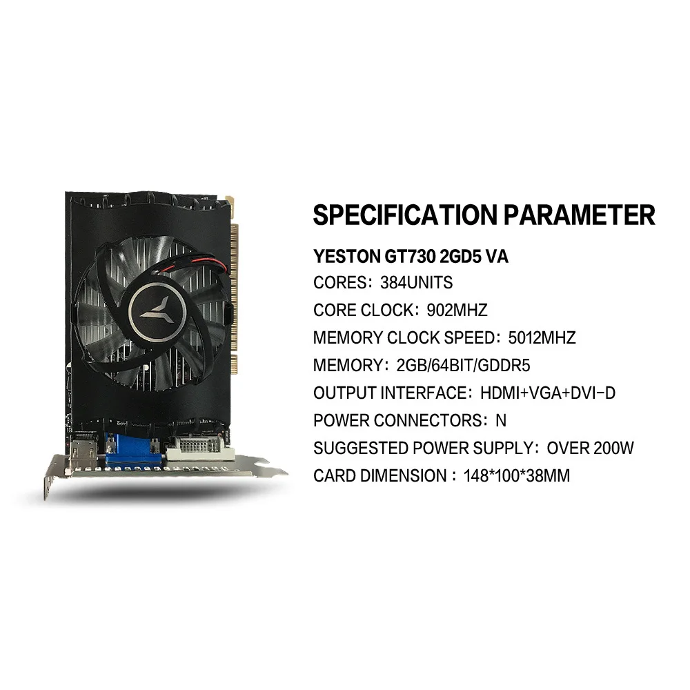 Графическая карта Yeston Geforce GT730 2G D5 VA графическая NVIDIA Pascal 902 5012 МГц 2G/DDR5/64 бит для