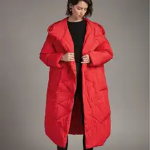 Зимний модный женский пуховик большого размера с разрезом сзади, длинный пуховик красного, серого, черного цвета