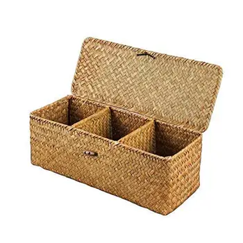 

Handmade Woven Creative Desktop Storage Basket Three Plaid Sundries Oragnize Jewelry Cosmetic Storage Box Finishing Box
