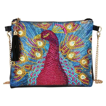 

Small Wallet for Women DIY Peafowl Special Shaped Diamond Painting Leather Chain Crossbody Bags