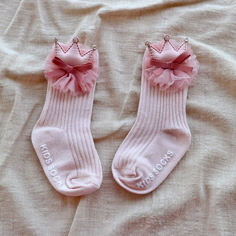 BalleenShiny/мягкие хлопковые носки для малышей кружевные коронные носки принцессы нескользящие носки-тапочки с рисунком кролика
