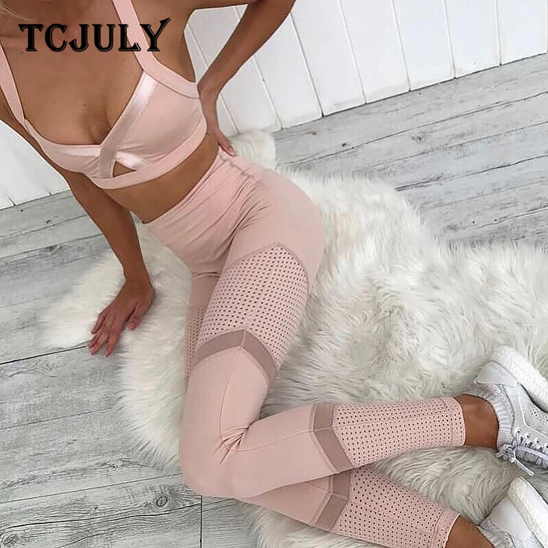 TCJULY новый дизайн однотонные быстросохнущие сетчатые леггинсы с высокой талией
