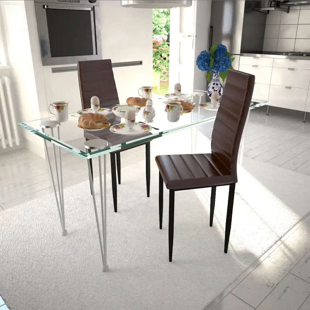 

2 brown modern dining chairs model "Slim Line" Office Chair Reception Meeting Stainless Steel Computer Chair Leather Art Chair