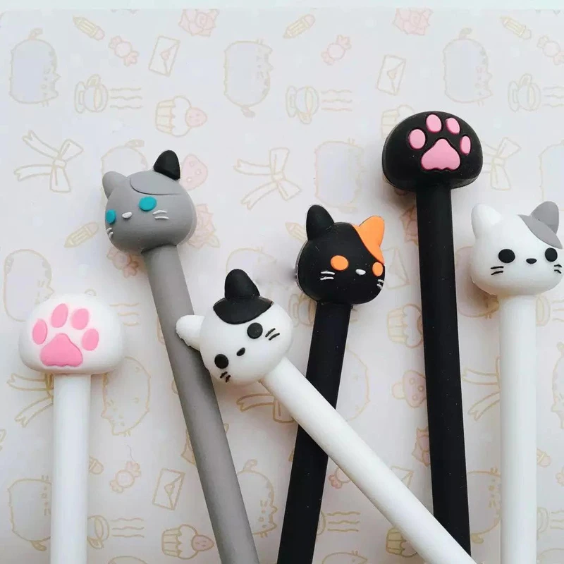 

10pcs /lot Wholesale Lovely Cats and paw Gel Pen Rollerball Pen Writing Stationery Black Ink 0.5mm