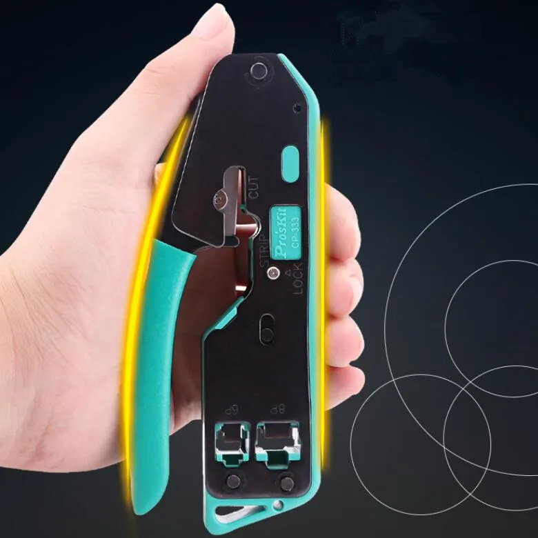 Mini Handheld Portable CP-333 Pro'sKit Crimping Network Tongs 6P/8P with Wire cutter, tester, Crystal Head stripping tools set