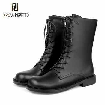 

Prova Perfetto 2020 New Style Women Boots Round Toe Leather Flat Boots Lace-Up Zipper Rome Boots Classics Ankle Boots For Women