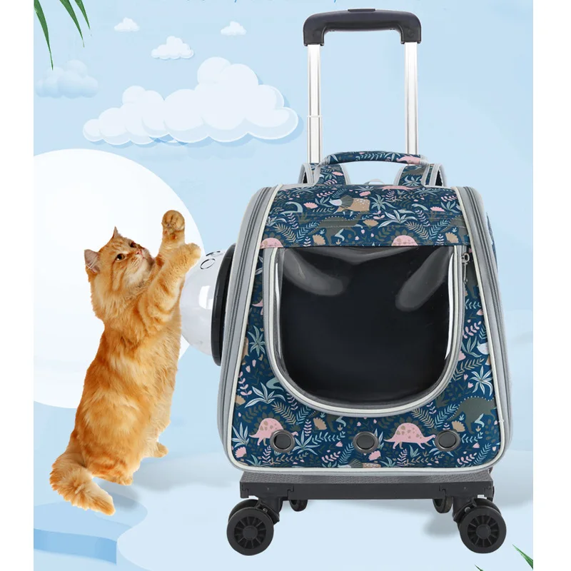 Pet Stroller for Cats Puppy Cart Trolley on Wheels Backpack Carrier Cat Dog Transport Suitcase Wheeled Travel Space Bag Cage | Дом и сад