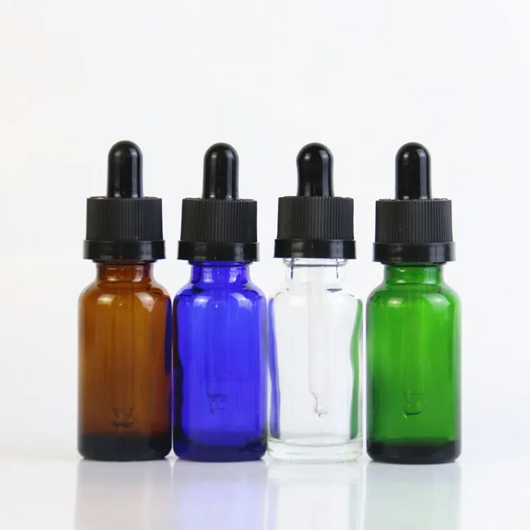 Wholesale Custom Empty Luxury Serum Essential Oil Bottles Hair Oil Glass Dropper Bottles Amber Green Blue Black Clear custom new style clear round bio glass energy negative ions disc