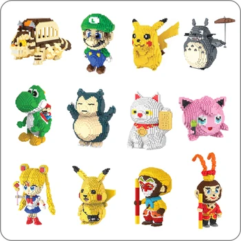 

HC Super Mario Luigi Totoro Pikachu Yoshi Sailor Moon Monkey Cat Small Mini Diamond Blocks Building Toy no Box