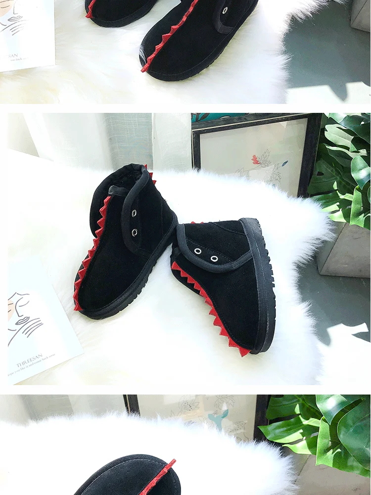Dolakids зима Pixie динозавр мультфильм детские сапоги из воловьей кожи сапоги для мальчиков и девочек утолщенная обувь с хлопчатобумажными стельками
