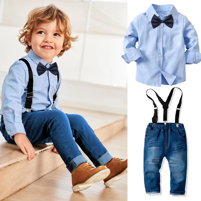 Conjunto ropa para niños y bebés, chándal negocios, camiseta sólida pantalones, traje Formal para fiesta y boda de 1 a 6 años, 2 unids/set, _ - AliExpress Mobile