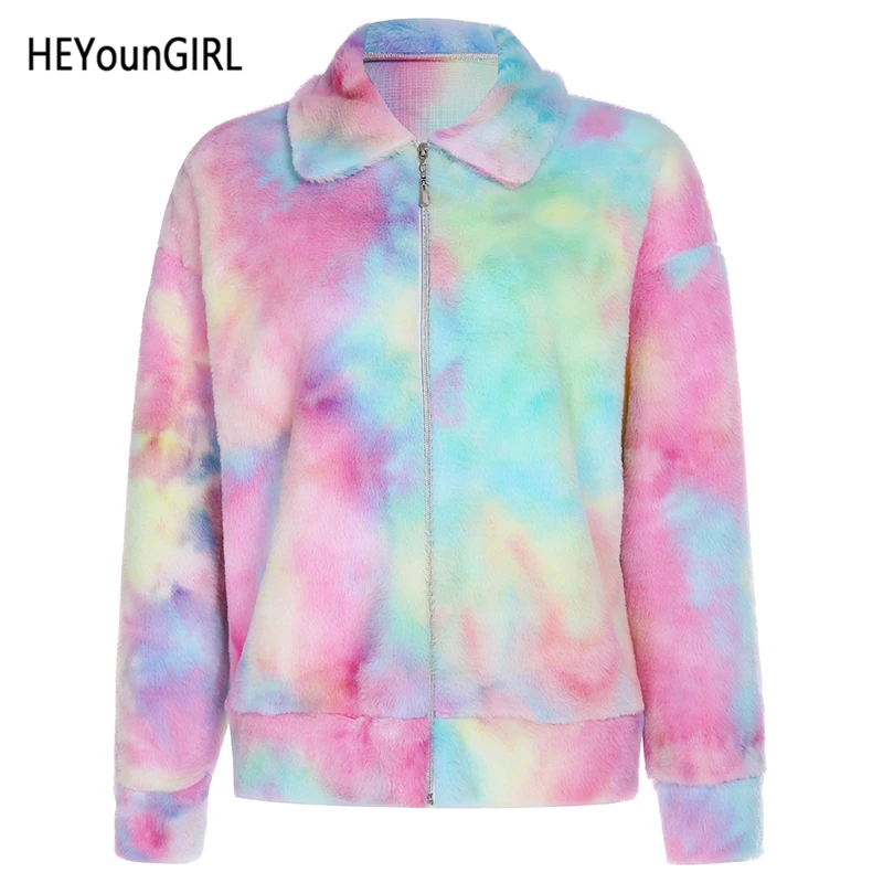 Многоцветный HEYounGIRL зимний галстук, розовая куртка из искусственного меха, Женская Повседневная Свободная Меховая куртка медвежонок, плотное теплое мягкое пальто на осень - Цвет: Многоцветный