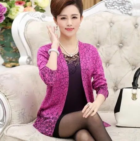 Осень Осень Зима Дамы Твинсет мода blusa tricot среднего возраста Женский вязаный свитер Женский Плюс Размер кардиганы S1139
