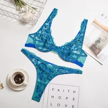  New Summer Embroidery Lingerie Set Women's Underwear Erotic Sensual Lingerie Transparent Girl Sexy Underwire Bra Lace Underwear 