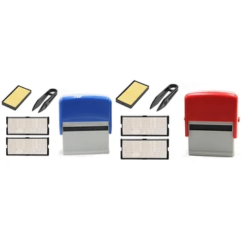 

2set Self Inking Stamp Set Custom DIY Business Name Number Address Printing Rubber Stamp with Tweezers Kit Blue & Red
