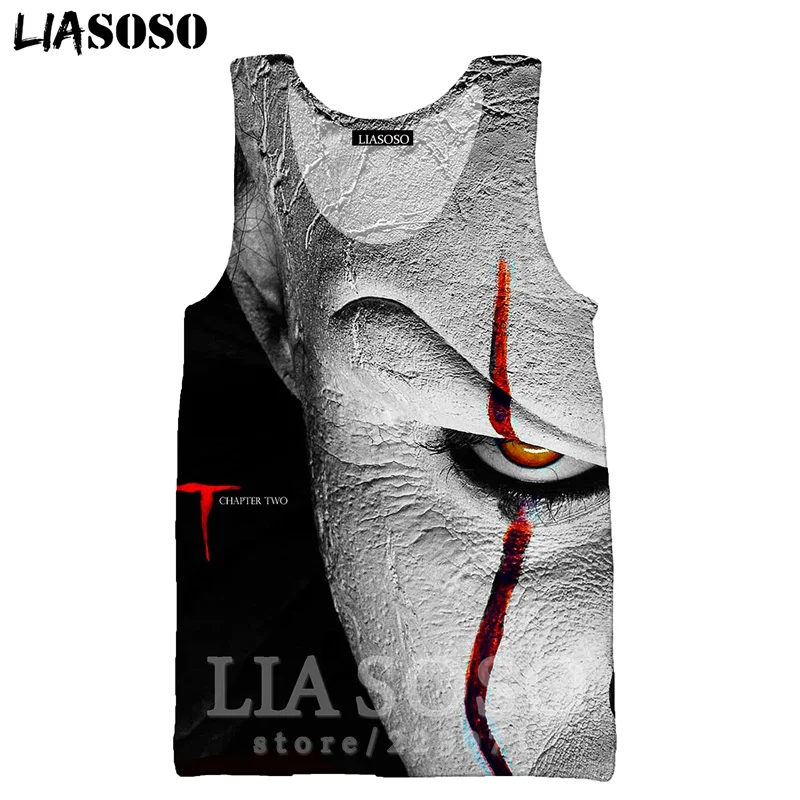 

LIASOSO 3D Print Horror Movie It Chapter Two Vest Clown Cosplay Men Tank Tops Hip Hop Men's Pennywise Shirt Women Pullover D010-