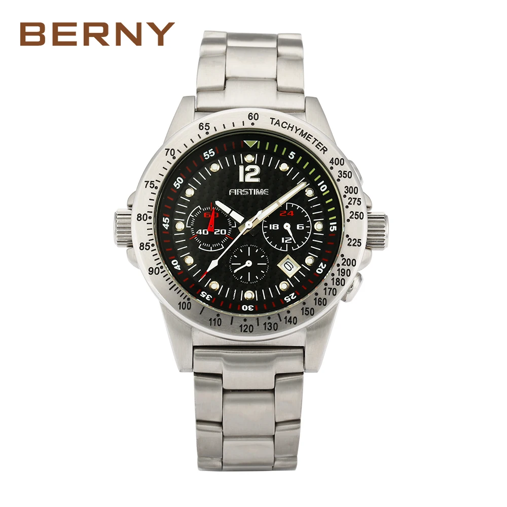 2295M-A Япония Chronograp мужские Relogio Masculino для дайвинга 100 метров Водонепроницаемость все нержавеющая сталь мужские Wirstwatcch BERNY - Цвет: 2295M-A