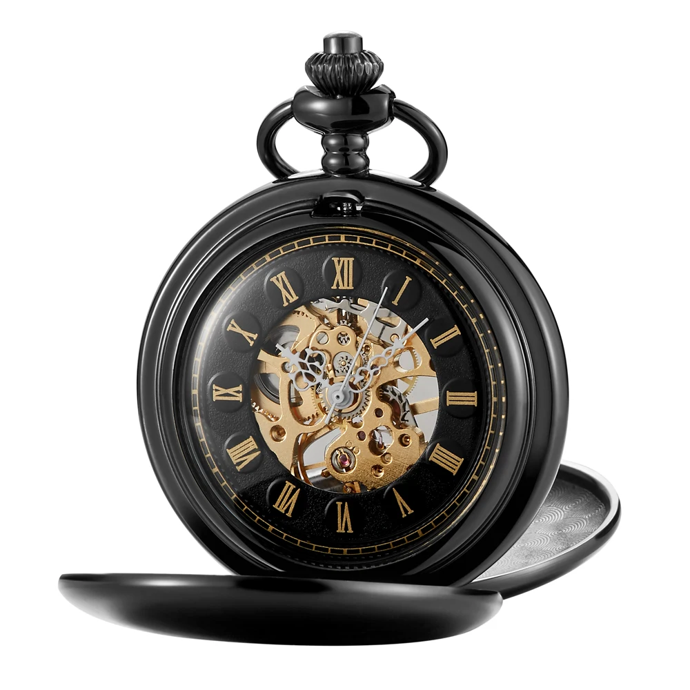 New 2 Sides Open Navidad Christmas Gift Smooth Mechanical Pocket Watch Men Women FOB Hand Wind Double Hunter Roman Numerals