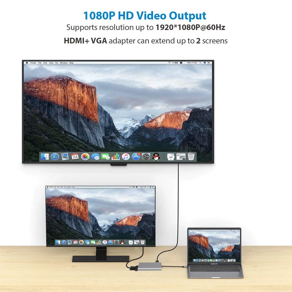 Док-станция для ноутбука USB C к HDMI 4K VGA 1080P Gigabit Ethernet PD зарядка SD кард-ридер для Macbook Pro DELL Тип C док-станция