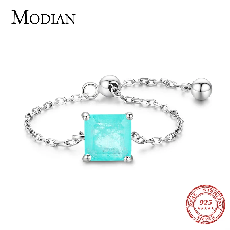 Женское кольцо Modian из серебра 100% пробы с квадратным турмалином элегантные