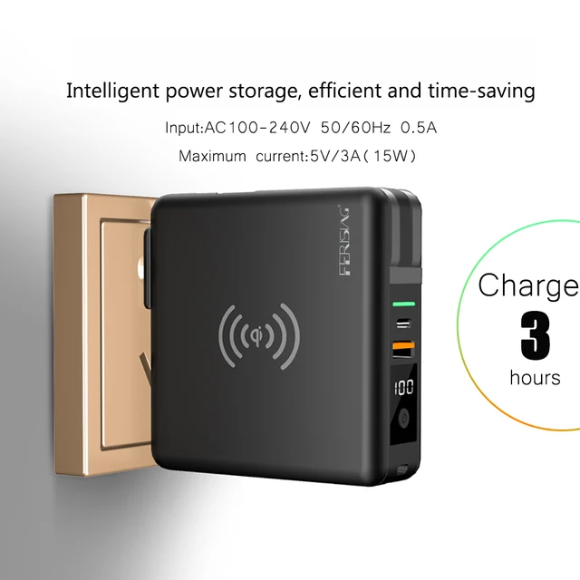 FERISING 4IN1 Wireless Power bank + PD Fast Quick Charge Type-C USB C QC 3.0 Powerbank for iPad iPhone Samsung Xiaomi Charger 4