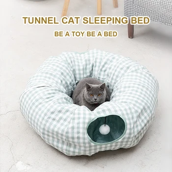 

Cat Bed Novelty Cat Tunnel Rolling Toy Sleeping Sofa Cotton Round Foldable Warm Drill Hole Pet Supplies