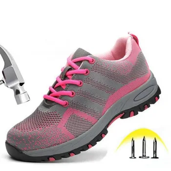 

2019 Steel Toe WorkWomen Work Boots For Mesh Women Lightweight Breathable Anti-smashing Non-slip Protective Safety Shoes