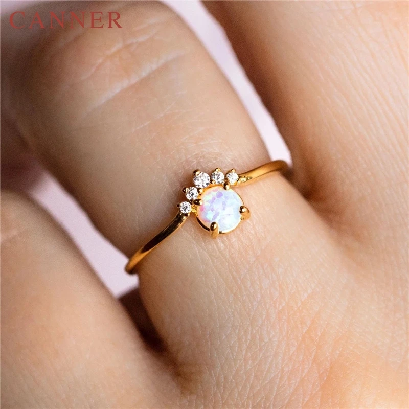 

ins Simple Gold color opal crown Rings for Women 18K gold Ladies Engagement Wedding Ring Jewelry Dropshipping