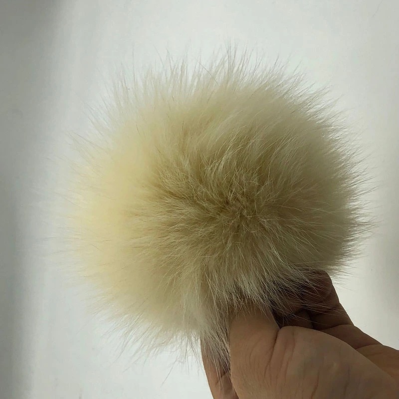 15 см натуральный животный Hairball Hat помпон ручной работы DIY действительно енот большой волос шар шляпа помпон с пряжкой - Цвет: 15cm