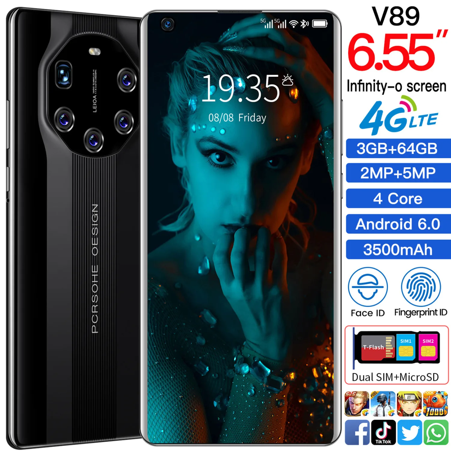 Смартфон cectdigi Mate40 RS 7 3 дюйма 1440*3200 + 64 ГБ 2 Sim MicroSD 5800 мА · ч Android 6 0 Face Finger ID 4G |