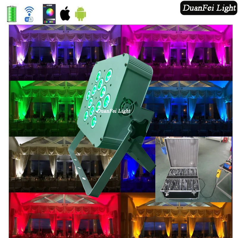 (Chargeing flycase) 12 Лот 12x15 Вт 5в1 led par can phone app bettery беспроводной светодиодный плоский