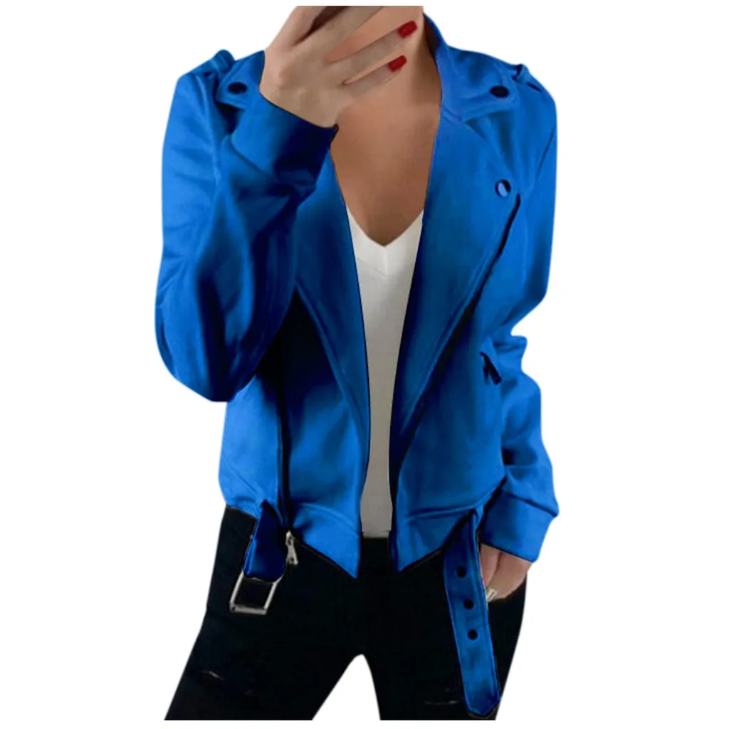 Blue Большие размеры, S-3XL Женская однотонная трендовая тонкая модная темпераментная куртка с капюшоном и длинным рукавом из искусственной кожи# J30 - Цвет: Blue