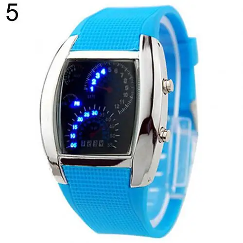 Cool Rubber Band RPM Speedometer Car Turbo Style Digital LED Wrist Watch Gift reloj digital mujer relogio Mas-culino Fashion Men - Цвет: Небесно-голубой