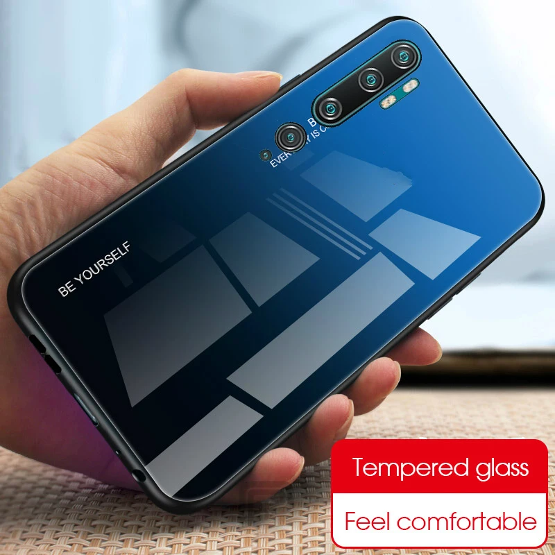 Градиентный чехол из закаленного стекла для Xiaomi MI Note 10 ТПУ с глянцевым стеклом