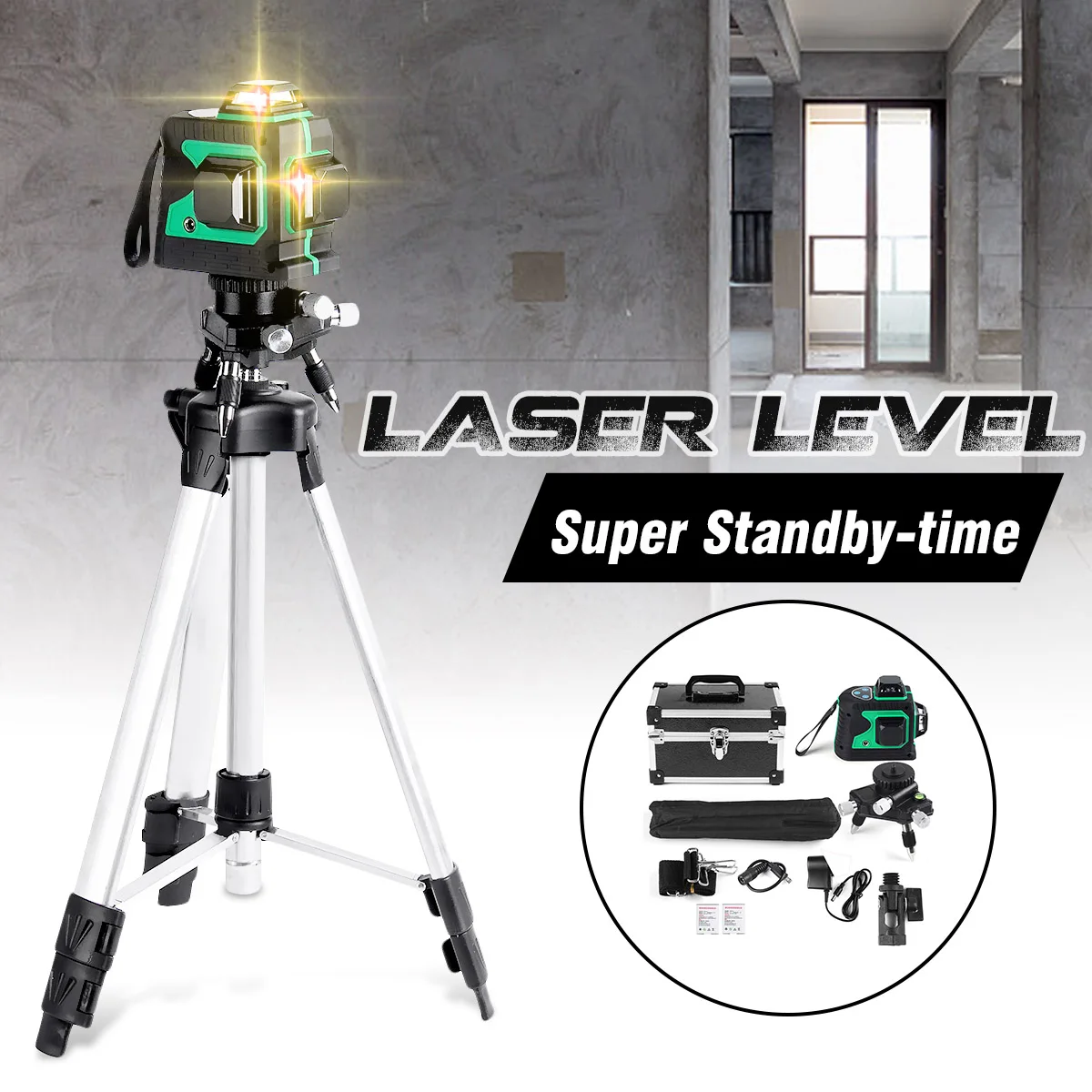 

12 Line Laser Level 3D Green Light Measure Self Leveling 360 Horizontal Vertical Cross Super Powerful Laser Beam w/Tripod RU