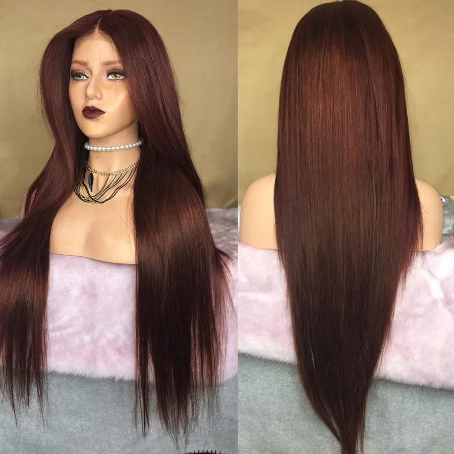 Simbeauty Dark Reddish Brown Human Hair Wigs with Baby Silky Straight Glueless 13x6 Deep Part Lace Front for Women | Шиньоны и парики