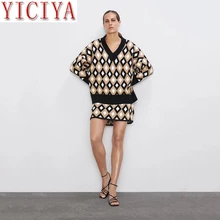 Sweater suit skirt set autumn and winter V-neck print sweater pullover + skirt casual female mini skirt two-piece women's suit Sweater suit skirt set autumn and winter V-neck print sweater pullover + skirt casual female mini skirt two-piece women's suit