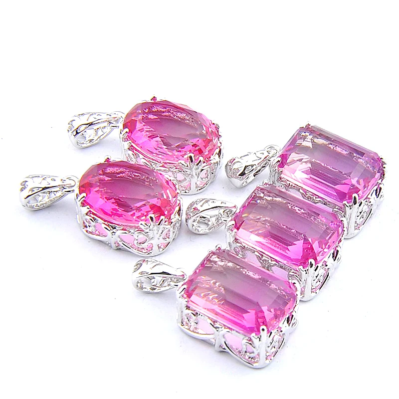 MIX 5 PCS Xmas Gifts Big Offer Oval Square Bi Colored Pink Tourmaline Gemstone Necklaces Pendants