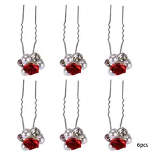 6 шт./компл. Для женщин свадебные шпильки для укладки Винтаж в виде красной розы цветы Свадебные украшения u-образный Заколки для волос булочка кос заколка для волос