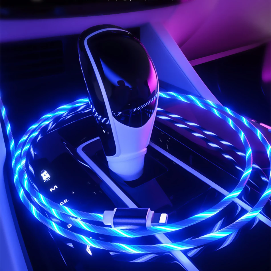 

LED Glow Flowing Cable Type C/Micro USB/8Pin Data USB Charger Charging For iPhone X XS MAX Mobile Phone Charger Flowing Cable