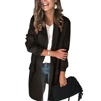 

Daily Women Suit Coat Hip Solid Business Trip Lapel Long Sleeve Office Slim Spring Autumn Casual Shopping Fake Pocket Dating