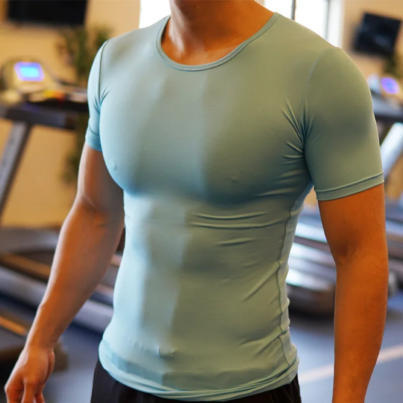 Quick-drying T-shirt Men Fitness Short Sleeve Ultra-stretch Tights Sports Short Sleeve Breathable Jogging Suits Brothers Base Sh