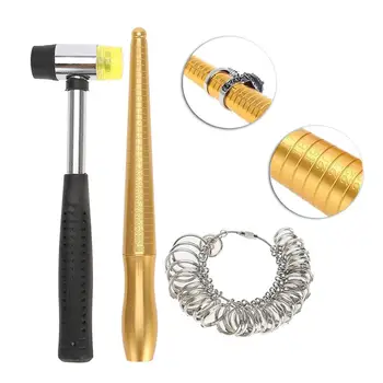 

3pcs/Set Ring Mandrel Sizer Measuring Stick Professional Finger Gauge Hammer Jewelry Measuring Tool kit Accessories Range 1-33mm