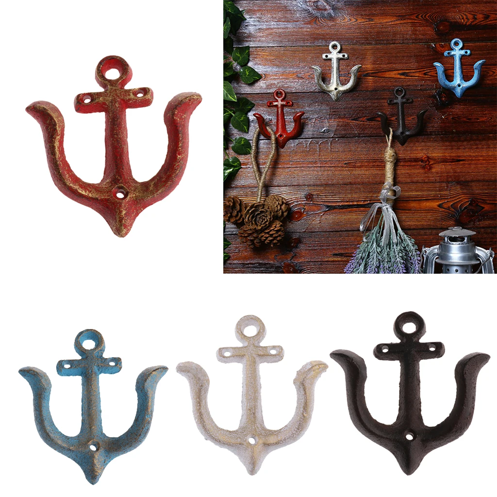 Metal Anchor Hooks Wall Door Mounted Clothes Towel Hat Key Hanger  White Red Blue Brown andcrafted classic antique cast iron