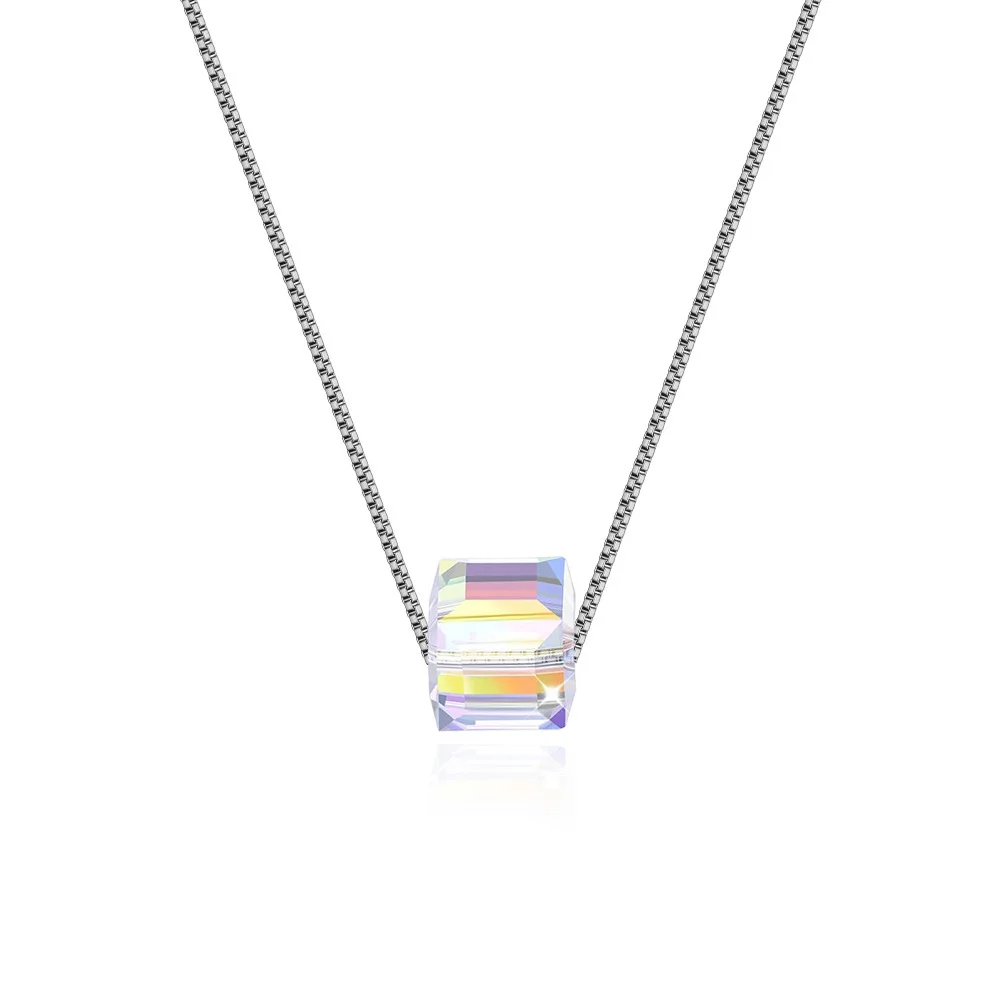 Warme Farben Кристалл от Swarovski ожерелье для женщин 925 Серебряный ювелирный куб кристалл кулон ожерелье модное колье ожерелье s