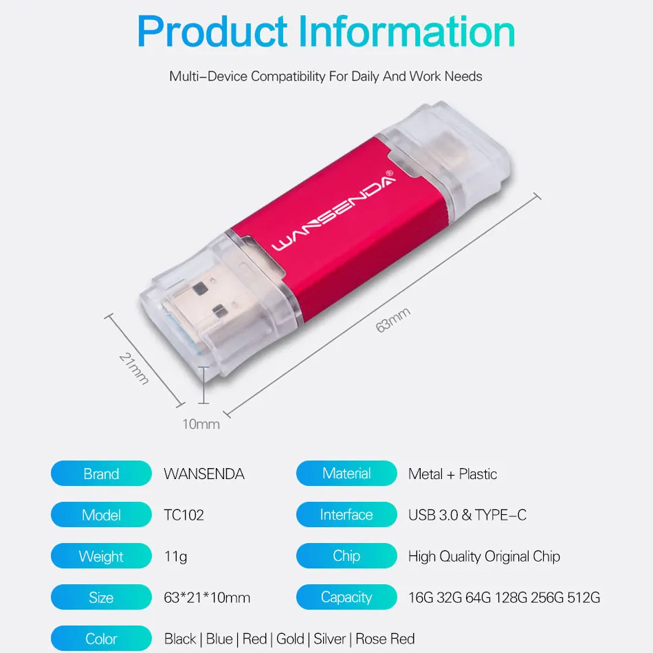 Флеш накопитель Wansenda usb 3 0 Type C металлический флеш на Android OTG 32 ГБ 64 128 256 512 ГБ|USB