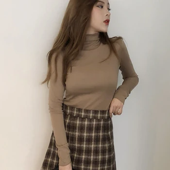 

Autumn new half-high collar Simple solid color bottoming shirt coat Slim Fit Women's Long Sleeve T-Shirt tide